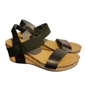 Corkys Brandy Black‎ Wedge Sandals Size 9